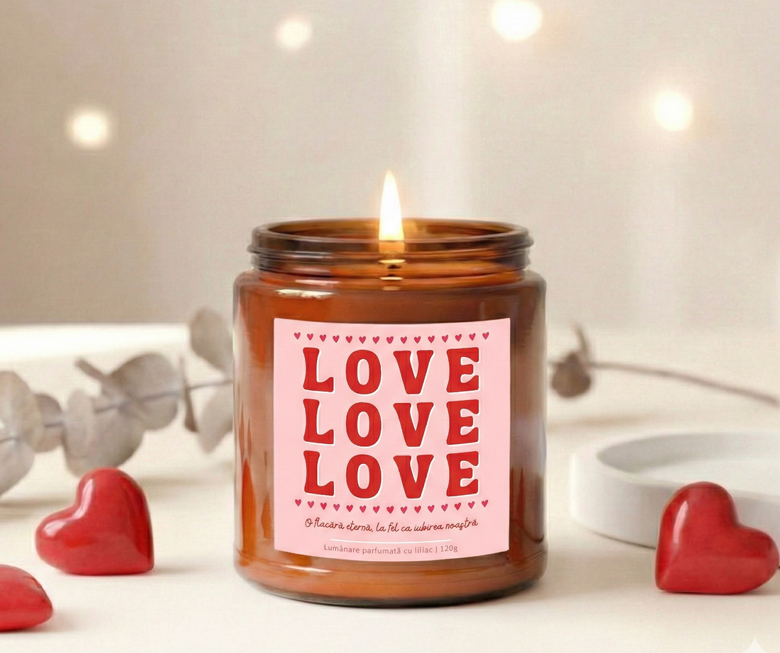 LOVE Candle 120g, Lumânare din ceară de soia pentru Ziua Îndrăgostiților - casă & stil de viață - lumânări, parfumuri, arome - ceară parfumată - Artynos.ro