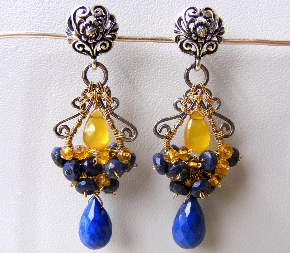 Cercei argint 925 cercei candelabru cercei pietre semipretioase cercei lapis lazuli cercei citrin cercei  lungi  - bijuterii - cercei - cercei candelabru - Artynos.ro