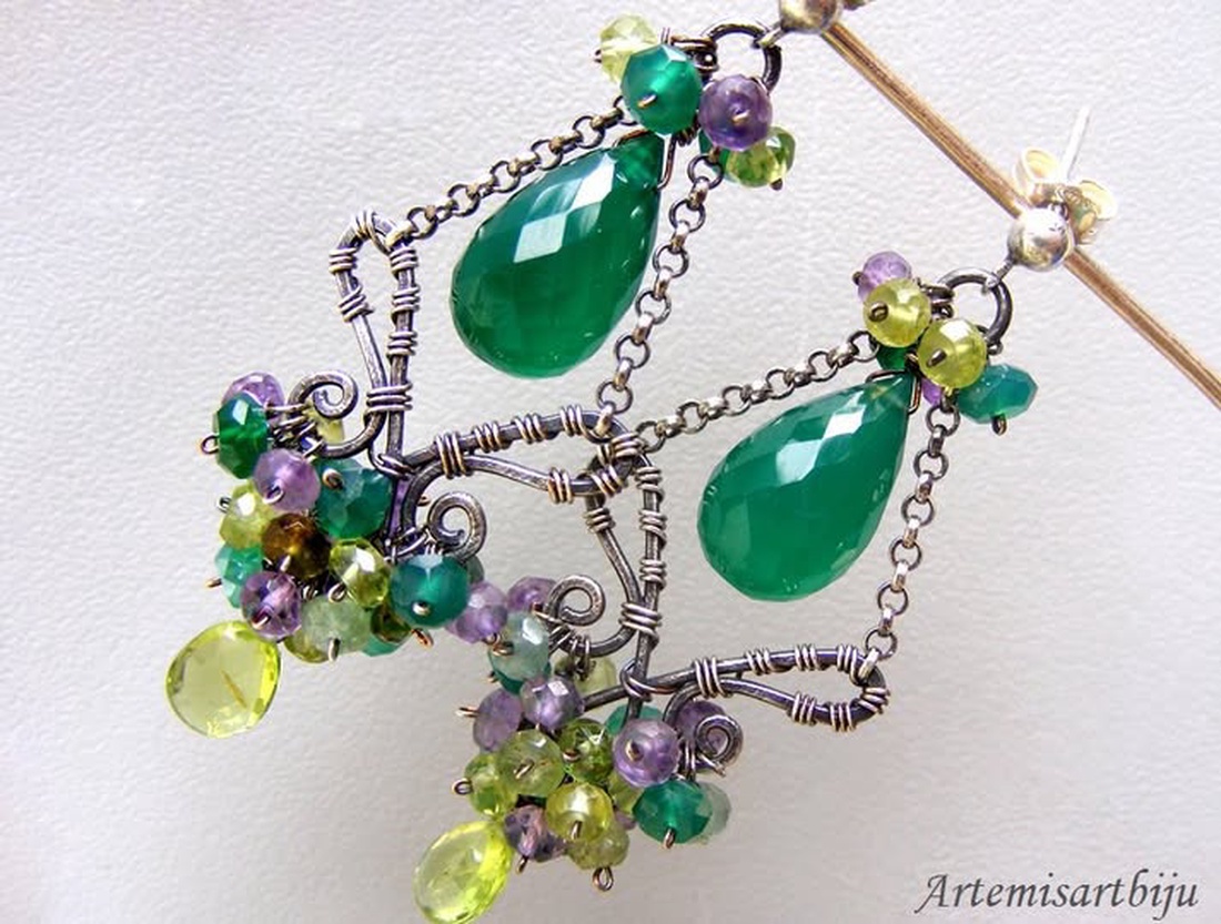Cercei argint 925 cercei candelabru cercei pietre semipretioase cercei onix verde cercei peridot ametist cercei  lungi  - bijuterii - cercei - cercei candelabru - Artynos.ro