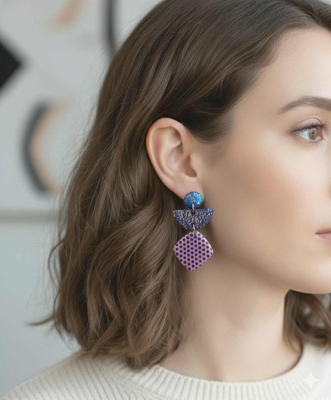 Cercei lungi albastri cercei moderni roz cercei geometrici cercei atarnatori tija bijuterie contemporana cadou Craciun - bijuterii - cercei - cercei lungi - Artynos.ro