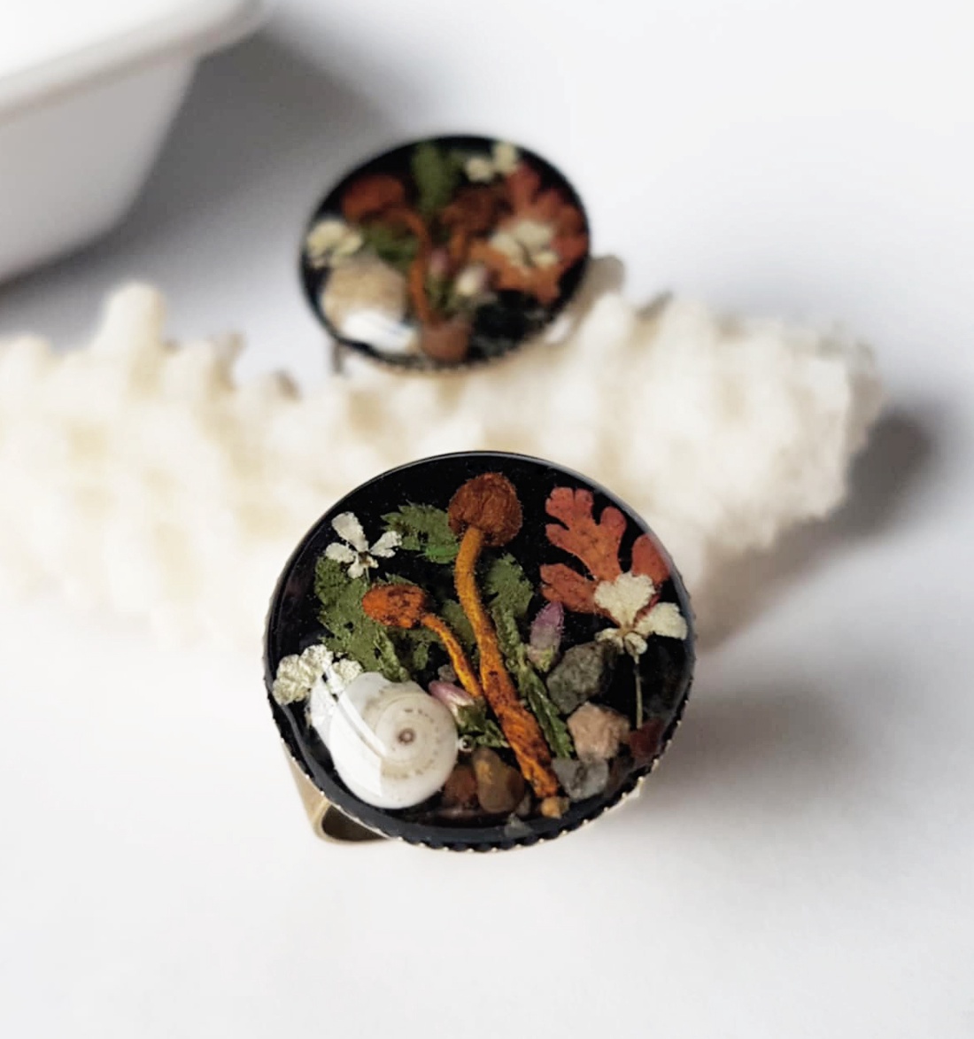 Inel unicat cu flori inel reglabil inel otel inoxidabil inel plante naturale cadou eco friendly padure natura colega - bijuterii - inele - inele statement - Artynos.ro