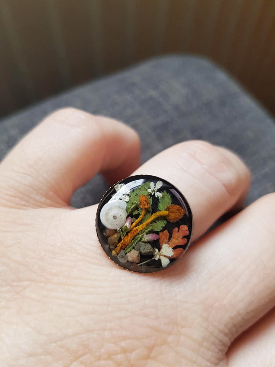 Inel unicat cu flori inel reglabil inel otel inoxidabil inel plante naturale cadou eco friendly padure natura colega - bijuterii - inele - inele statement - Artynos.ro