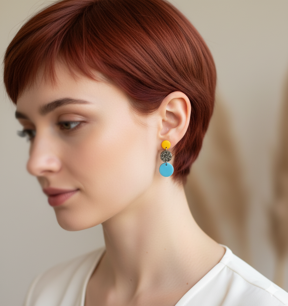 Cercei moderni fimo Cercei rotunzi cercei hoops cercei albi roz cercei atarnatori geometrici bijuterie moderna cadou - bijuterii - cercei - cercei hoops - Artynos.ro