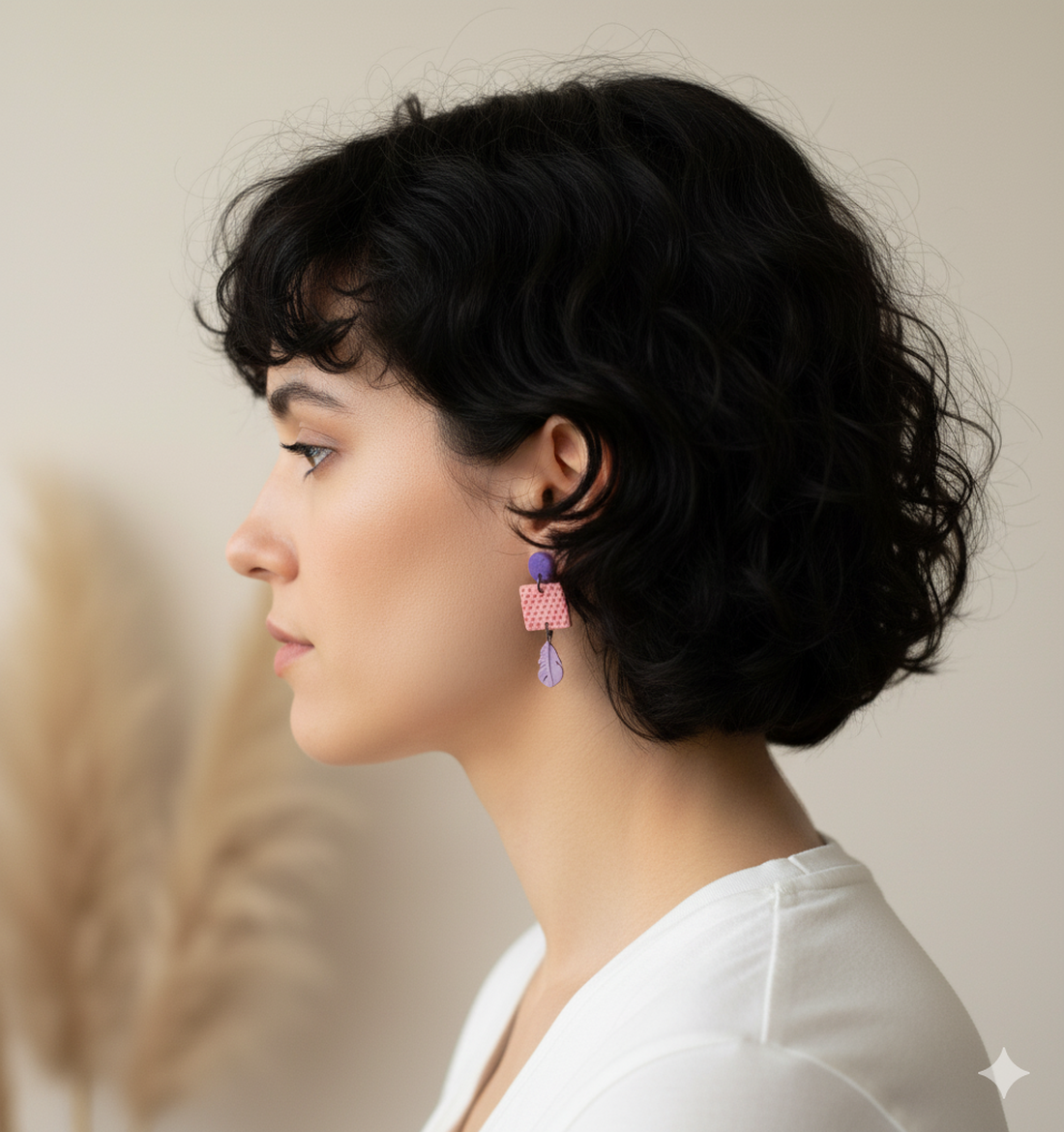 Cercei moderni cercei moderni violet si roz, cercei cu frunze cercei atarnatori cu tija, bijuterie contemporana cadou - bijuterii - cercei - cercei lungi - Artynos.ro