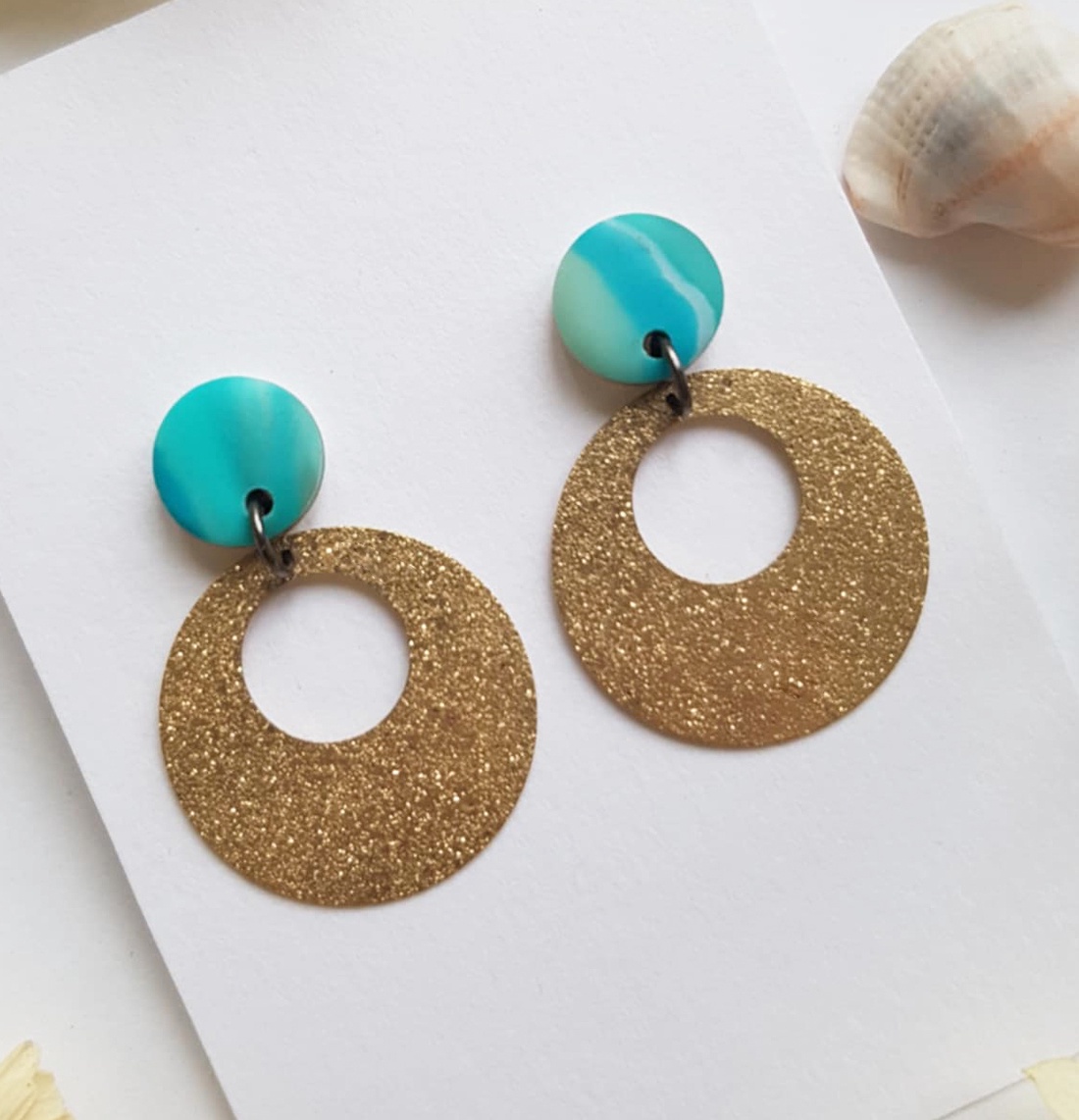 Cercei moderni fimo Cercei rotunzi cercei hoops cercei turcoaz roz cercei atarnatori  geometrici bijuterie moderna cadou - bijuterii - cercei - cercei hoops - Artynos.ro