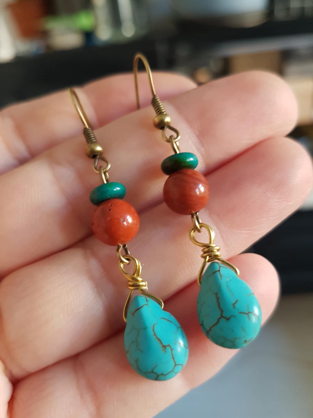 Cercei vintage cercei boho Cercei lacrima turcoaz cercei atarnatori cercei lungi cercei turcoaz cadou Craciun bijuterie - bijuterii - cercei - cercei din pietre semiprețioase - Artynos.ro