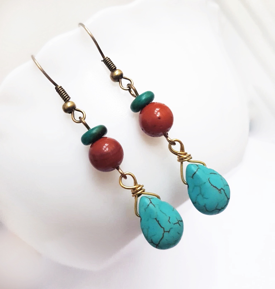 Cercei vintage cercei boho Cercei lacrima turcoaz cercei atarnatori cercei lungi cercei turcoaz cadou Craciun bijuterie - bijuterii - cercei - cercei din pietre semiprețioase - Artynos.ro