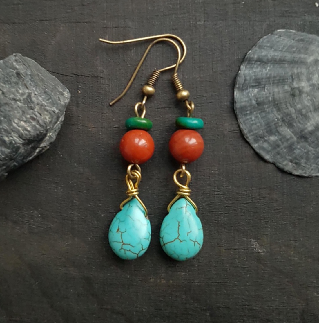 Cercei vintage cercei boho Cercei lacrima turcoaz cercei atarnatori cercei lungi cercei turcoaz cadou Craciun bijuterie - bijuterii - cercei - cercei din pietre semiprețioase - Artynos.ro