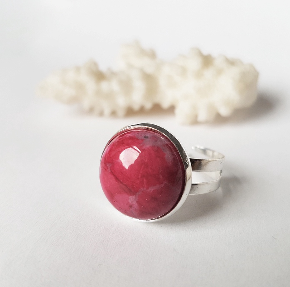 Inel reglabil cu filigran si piatra roz magenta fucsia, inel ajustabil, cadou pentru fiica, bijuterie cadou iubita - bijuterii - inele - inele cu pietre semiprețioase - Artynos.ro