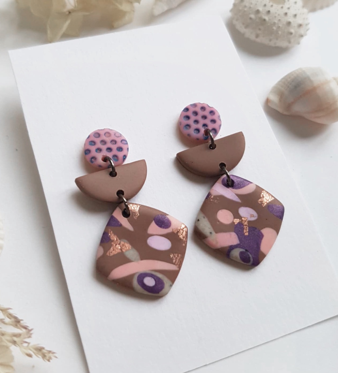 Cercei moderni cercei moderni roz maro, cercei toamna cercei atarnatori cu tija, bijuterie contemporana cadou Craciun - bijuterii - cercei - cercei cu figurine - Artynos.ro