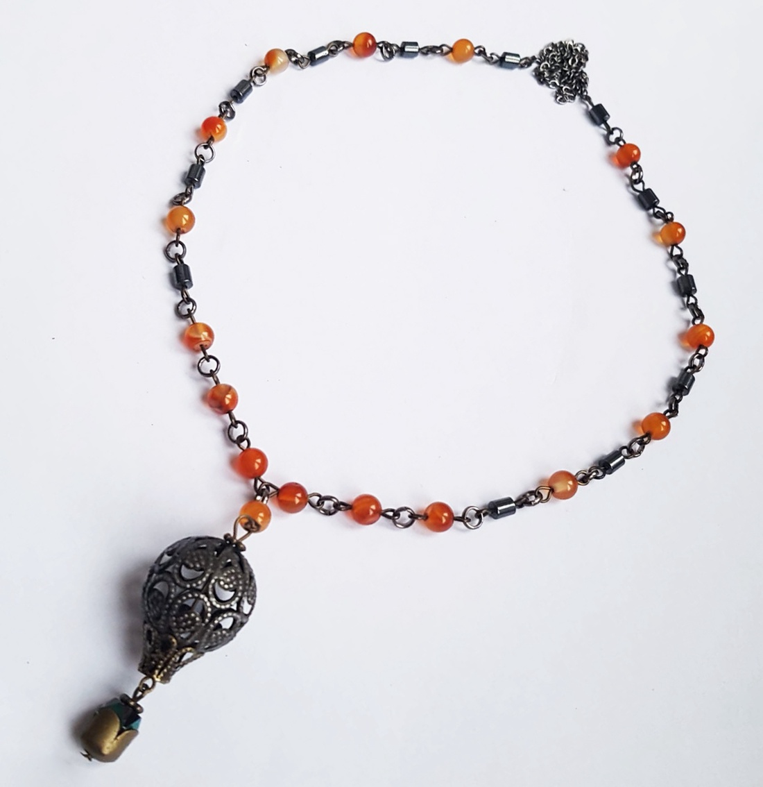 Colier lung artizanal Colier din margele semipretioase Pandantiv balon aer cald colier agate hematite colier rozariu - bijuterii - coliere - coliere din pietre semiprețioase - Artynos.ro