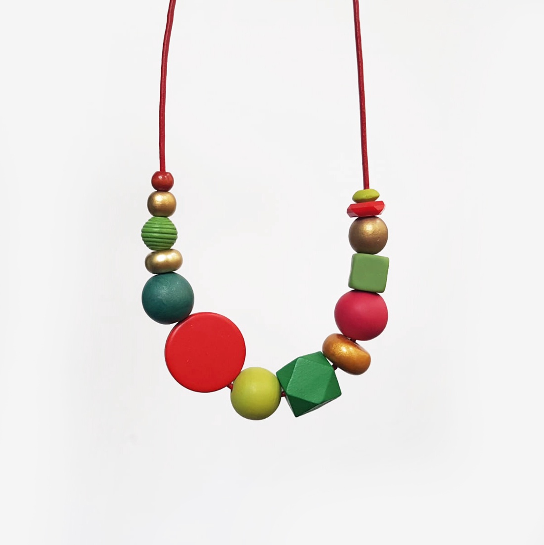 Cadou Craciun Colier fashion Colier geometric margele verzi rosii colier statement colier trendy modern colier colorat - bijuterii - coliere - coliere din mărgele - Artynos.ro