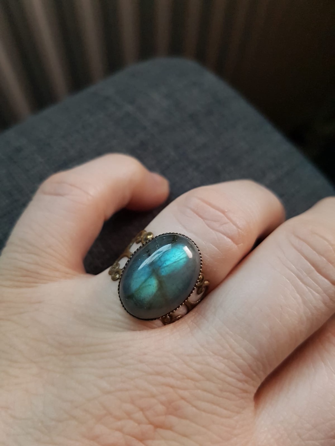 Inel cu piatra labradorit inel cadochon piatra pretioasa labradorit inel reglabil filigran inel ajustabil cadou colega - bijuterii - inele - inele cu pietre semiprețioase - Artynos.ro