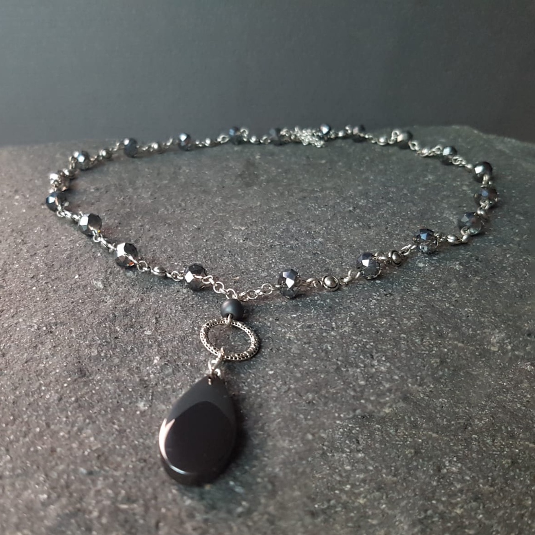 Colier lung artizanal Colier din margele semipretioase verzi Pandantiv frunza cupru colier aventurin verde colier rozar - bijuterii - coliere - coliere din pietre semiprețioase - Artynos.ro