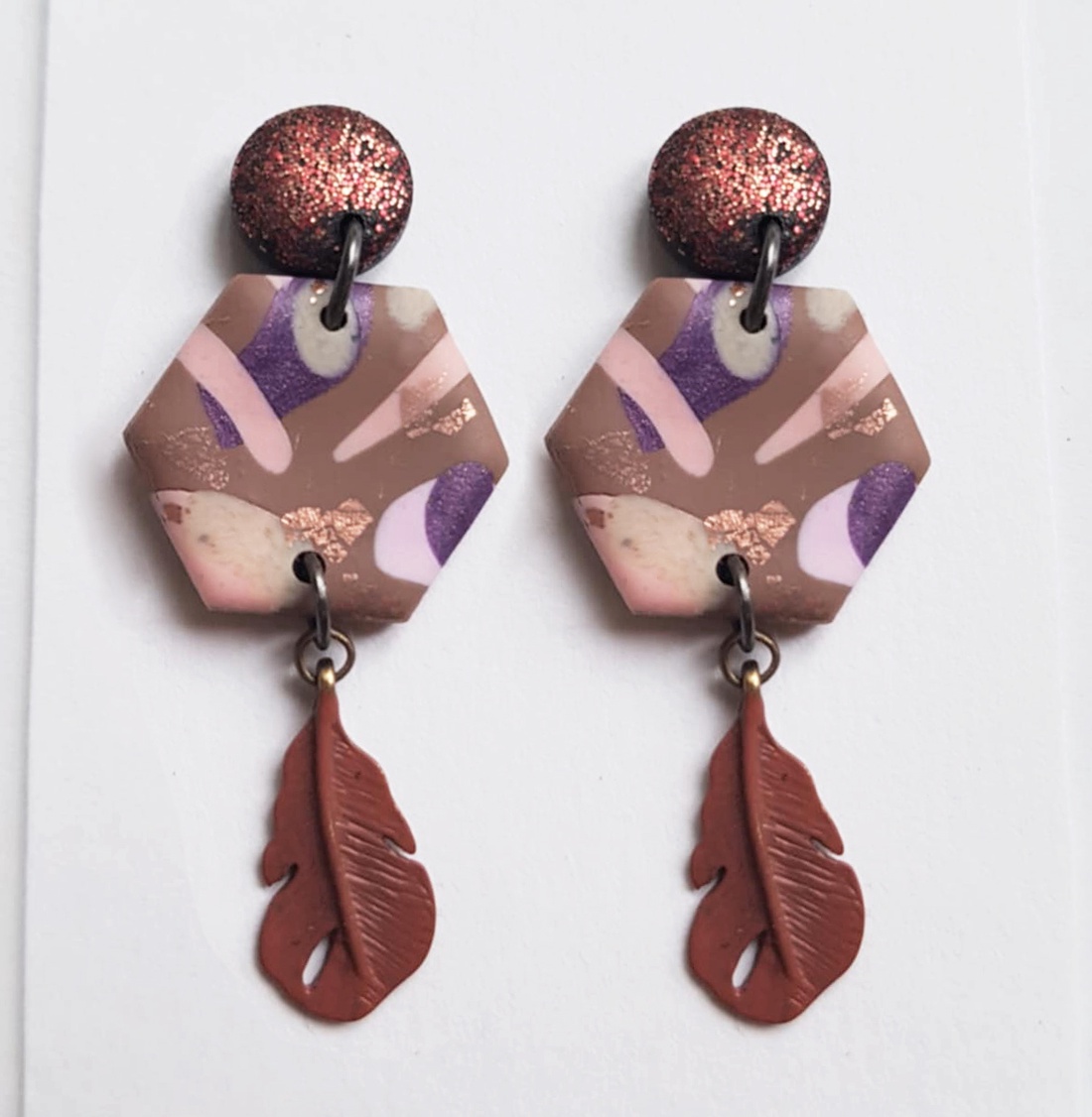 Cercei moderni cercei moderni roz maro, cercei toamna cercei atarnatori cu tija, bijuterie contemporana cadou Craciun - bijuterii - cercei - cercei cu figurine - Artynos.ro