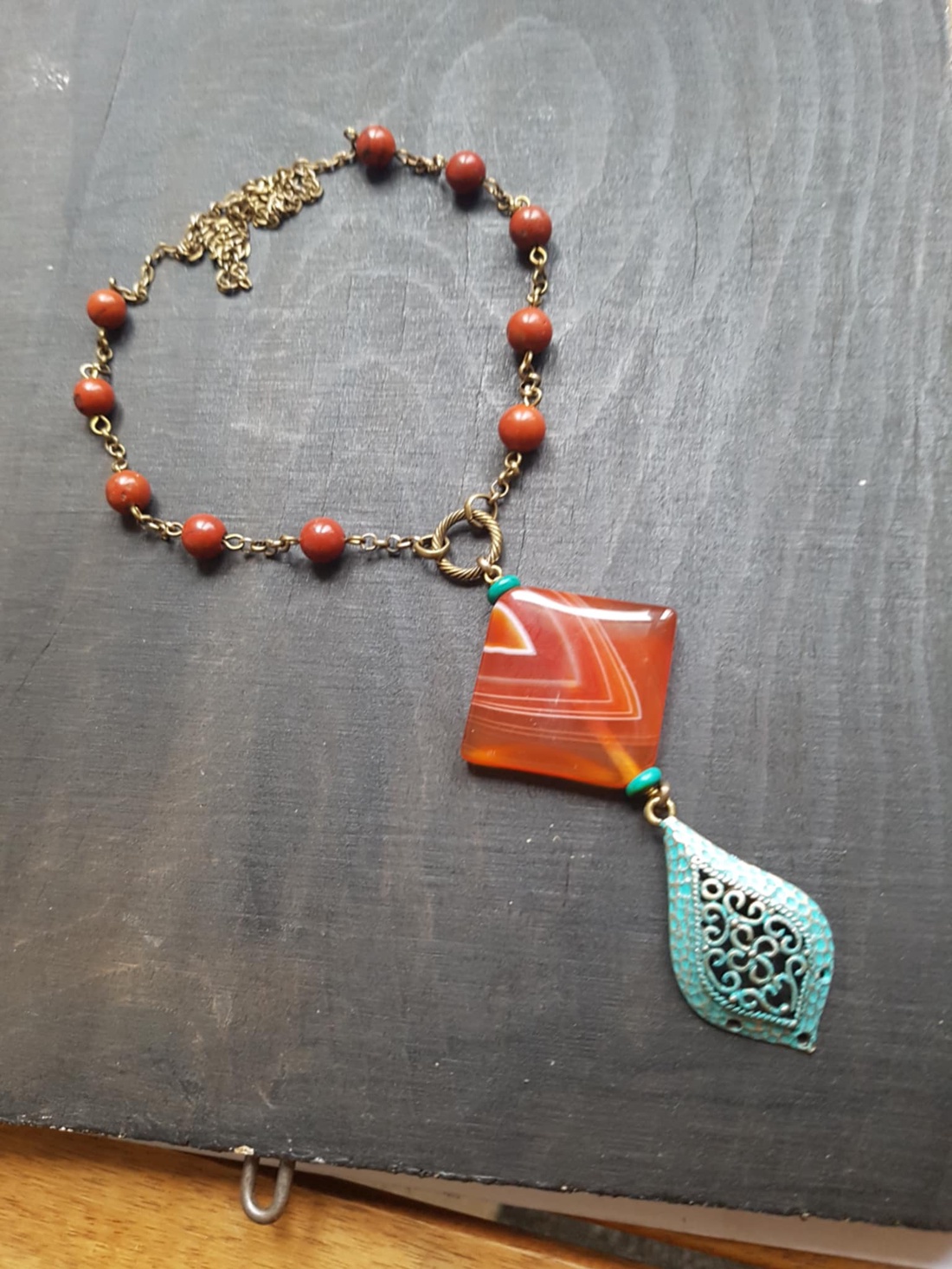 Colier vintage cu semipretioase Colier semipretioase turcoaz colier cu charm filigran cadou craciun sotie iubita  - bijuterii - coliere - coliere din pietre semiprețioase - Artynos.ro