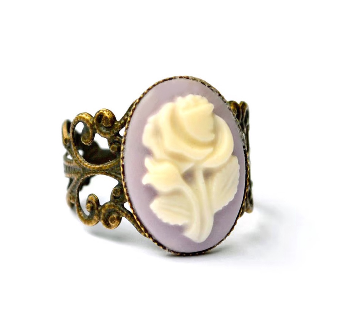 Inel camee inel reglabil cu filigran inel ajustabil mov crem inel vintage cadou pentru fiica bijuterie cadou valentine - bijuterii - inele - inele statement - Artynos.ro
