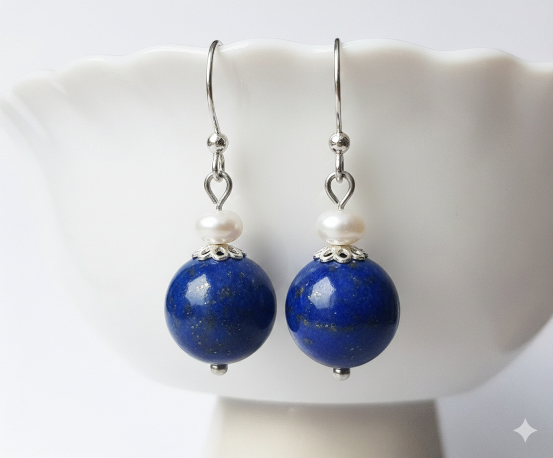 Cercei semipretioase lapis lazuli si argint 925 cercei pietre semipretioase cercei artizanali atarnatori cercei vintage - bijuterii - cercei - cercei din pietre semiprețioase - Artynos.ro