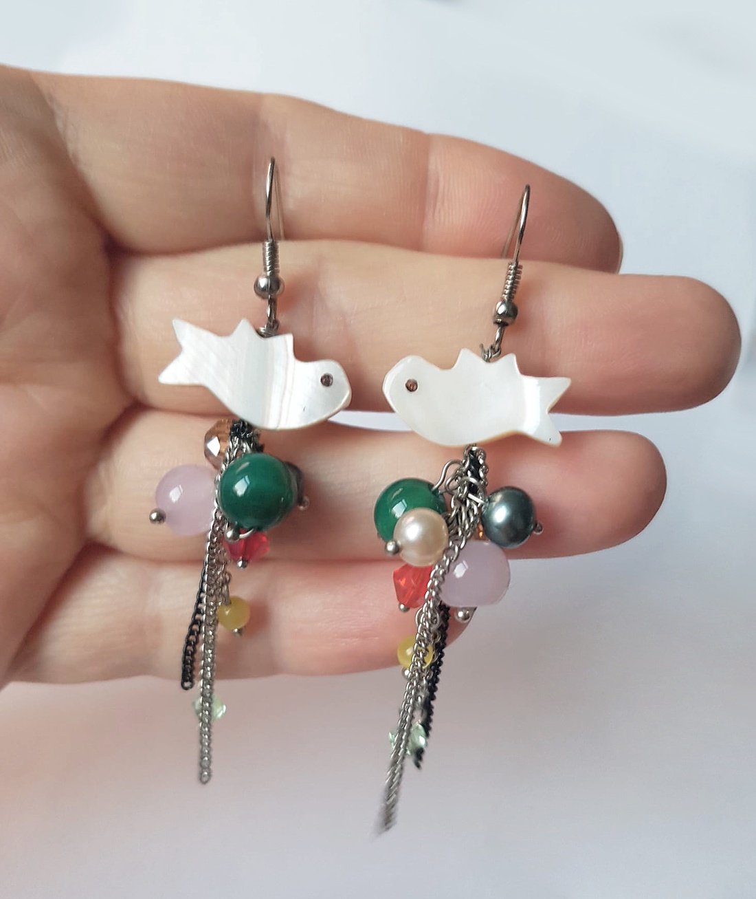 Cercei lungi cluster cercei pasare cercei cu pietre semipretioase atarnatori cercei hippie pasare cadou iubita martie  - bijuterii - cercei - cercei lungi - Artynos.ro