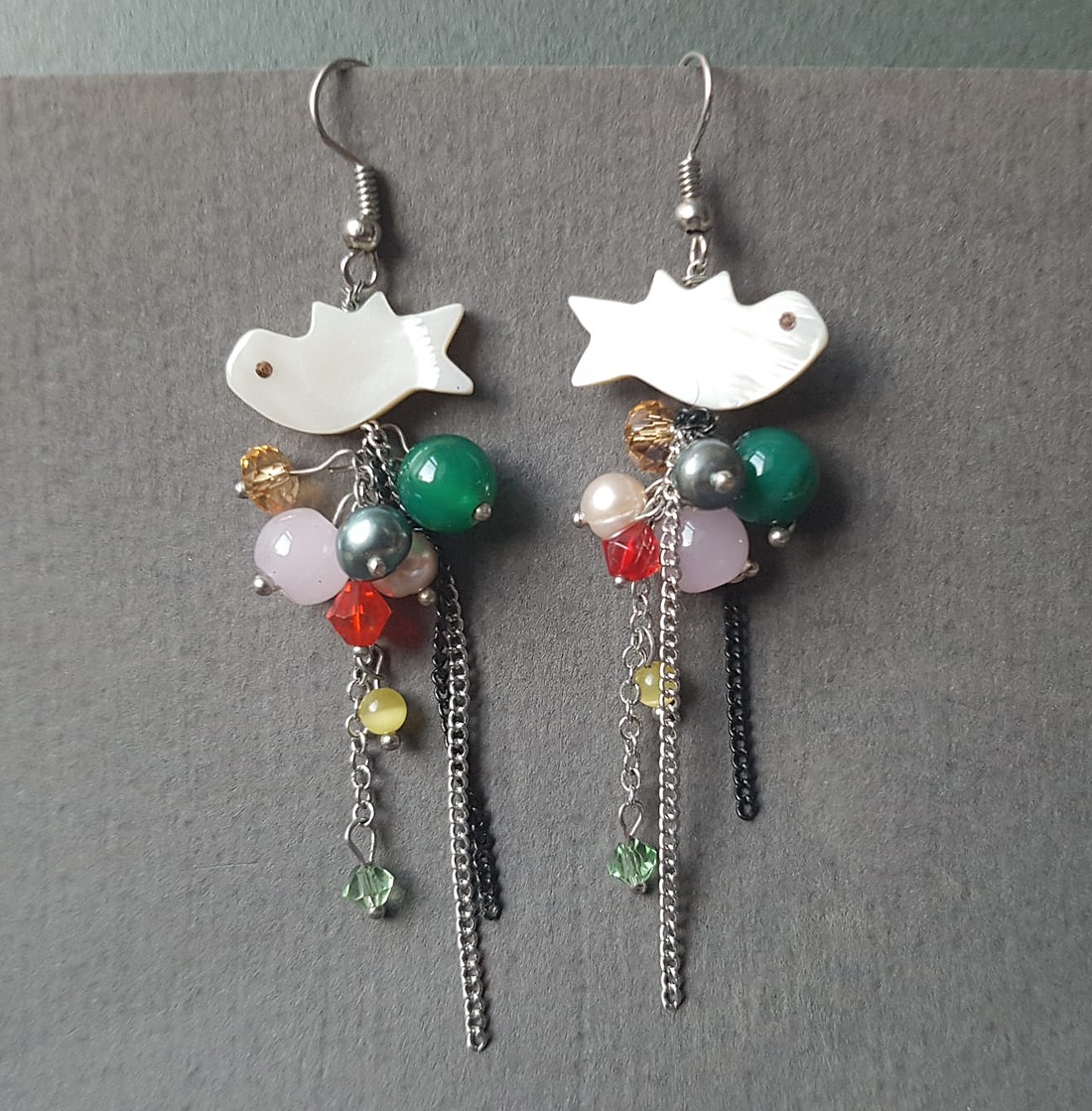 Cercei lungi cluster cercei pasare cercei cu pietre semipretioase atarnatori cercei hippie pasare cadou iubita martie  - bijuterii - cercei - cercei lungi - Artynos.ro