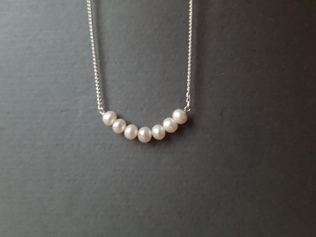 Colier minimalist perle naturale pandantiv de argint 925 pandantiv perle albe mireasa, colier baza gatului cadou Craciun - bijuterii - coliere - coliere din argint - Artynos.ro