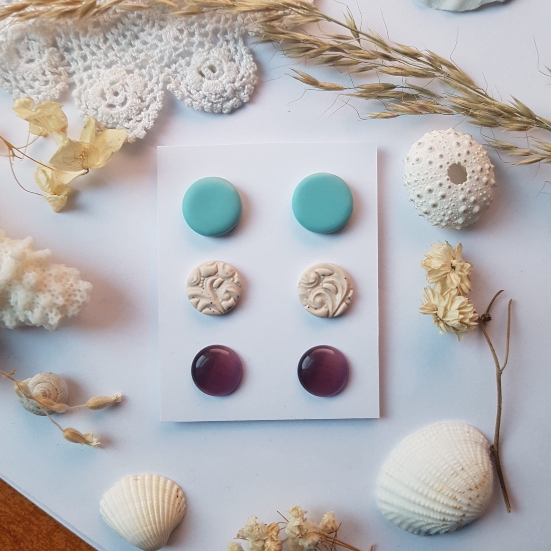 Set Cercei pentru lobul urechii fimo cercei surub rotunzi cercei cu tija cercei aurii verzi cercei minimali cadou femeie - bijuterii - seturi de bijuterii - Artynos.ro