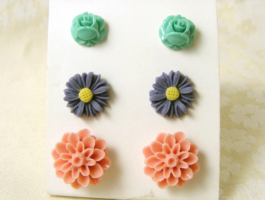 Set Cercei pentru lobul urechii fimo cercei surub rotunzi cercei cu tija cercei aurii verzi cercei minimali cadou femeie - bijuterii - seturi de bijuterii - Artynos.ro