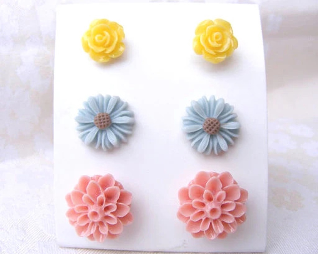 Set Cercei pentru lobul urechii fimo cercei surub rotunzi cercei cu tija cercei aurii verzi cercei minimali cadou femeie - bijuterii - seturi de bijuterii - Artynos.ro