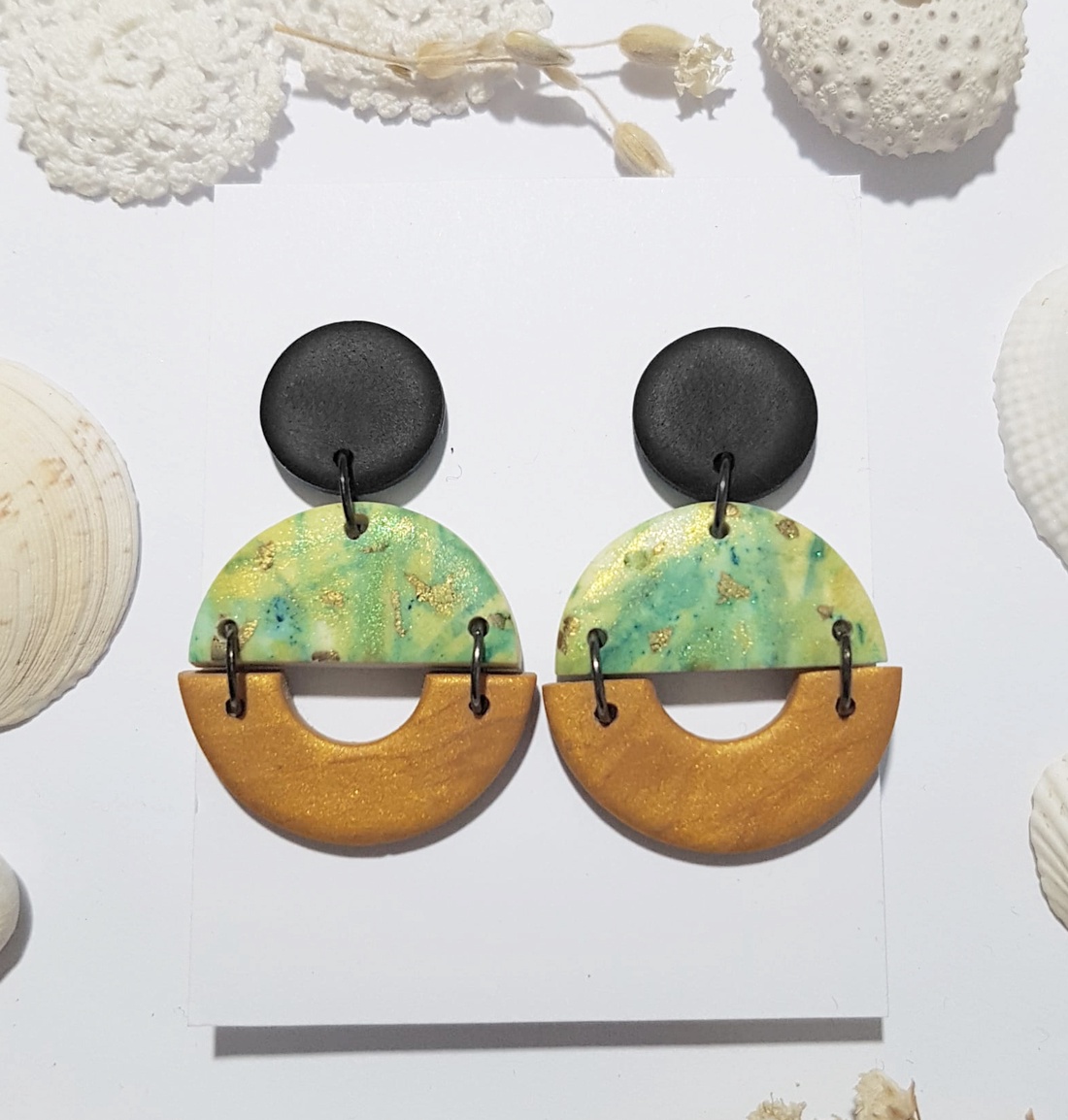 Cercei moderni fimo Cercei lungi cercei hoops cercei negri verzi cercei atarnatori geometrici bijuterie moderna cadou - bijuterii - cercei - cercei lungi - Artynos.ro