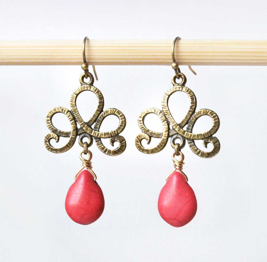 Cercei candelabru rosii cercei boho cercei cercei spirituali yoga Cercei cu piatra roz, cercei atarnatori  - bijuterii - cercei - cercei lungi - Artynos.ro