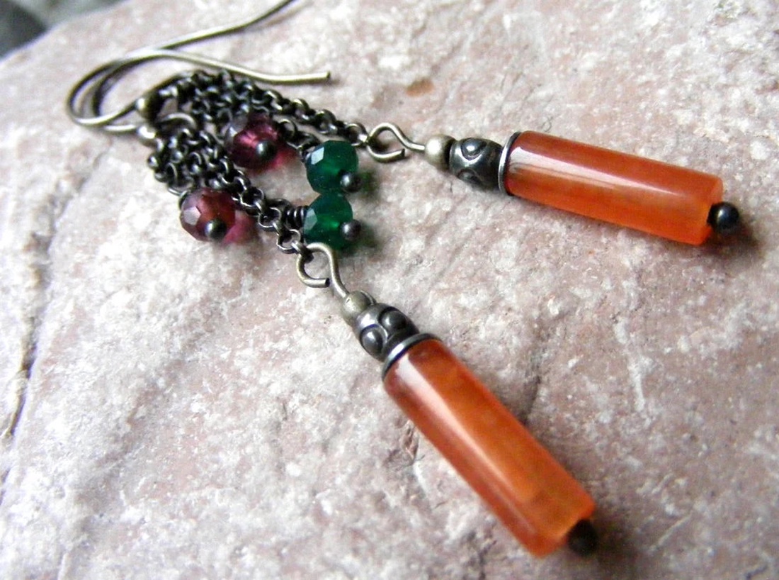 Cercei eleganti cercei cu granate cercei atarnatori semipretioase cercei ocazie cercei moderni cadou martie martisor - bijuterii - cercei - cercei din pietre semiprețioase - Artynos.ro