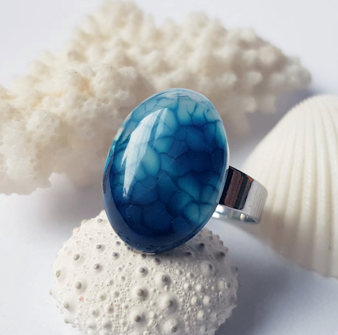 Inel reglabil cu piatra de agata albastra inel agata inel ajustabil cadou iubita bijuterie cadou iubita mama martie - bijuterii - inele - inele cu pietre semiprețioase - Artynos.ro