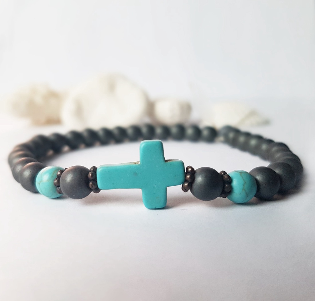 Bratara din pietre semipretioase bratara hematit si magnezit bratara cruce - bijuterii - brățări - brățări din pietre semiprețioase - Artynos.ro