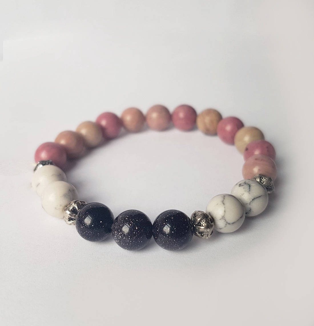 Bratara din pietre semipretioase bratara rodonit howlit alb piatra soarelui neagra bratara pietre naturale - bijuterii - brățări - brățări din pietre semiprețioase - Artynos.ro