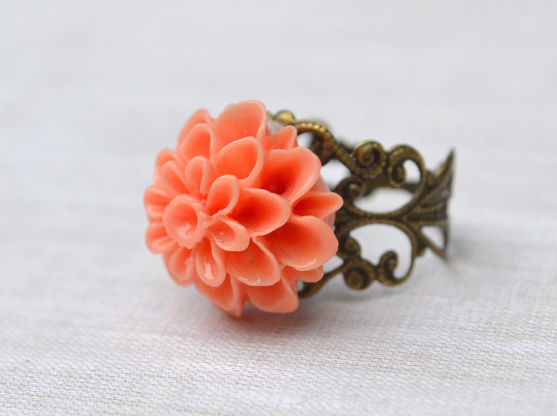 Inel reglabil filigran inel statement ajustabil crizantema inel vintage floare cadou pentru fiica bijuterie cadou martie - bijuterii - inele - inele statement - Artynos.ro