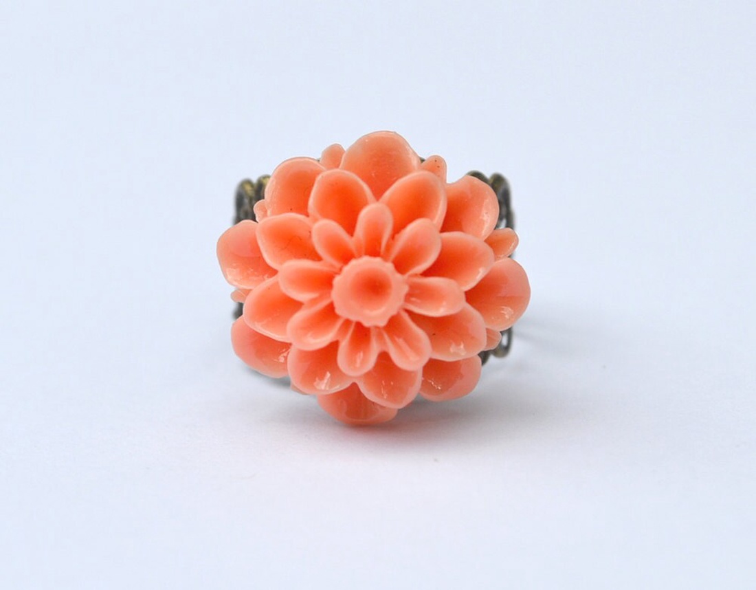 Inel reglabil filigran inel statement ajustabil crizantema inel vintage floare cadou pentru fiica bijuterie cadou martie - bijuterii - inele - inele statement - Artynos.ro