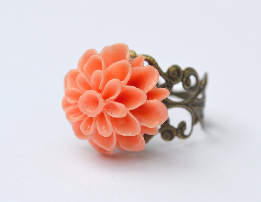 Inel reglabil filigran inel statement ajustabil crizantema inel vintage floare cadou pentru fiica bijuterie cadou martie - bijuterii - inele - inele statement - Artynos.ro