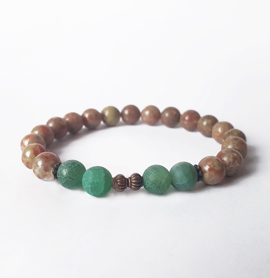 Bratara din pietre semipretioase bratara agate verzi si unakit bratara pietre naturale - bijuterii - brățări - brățări din pietre semiprețioase - Artynos.ro