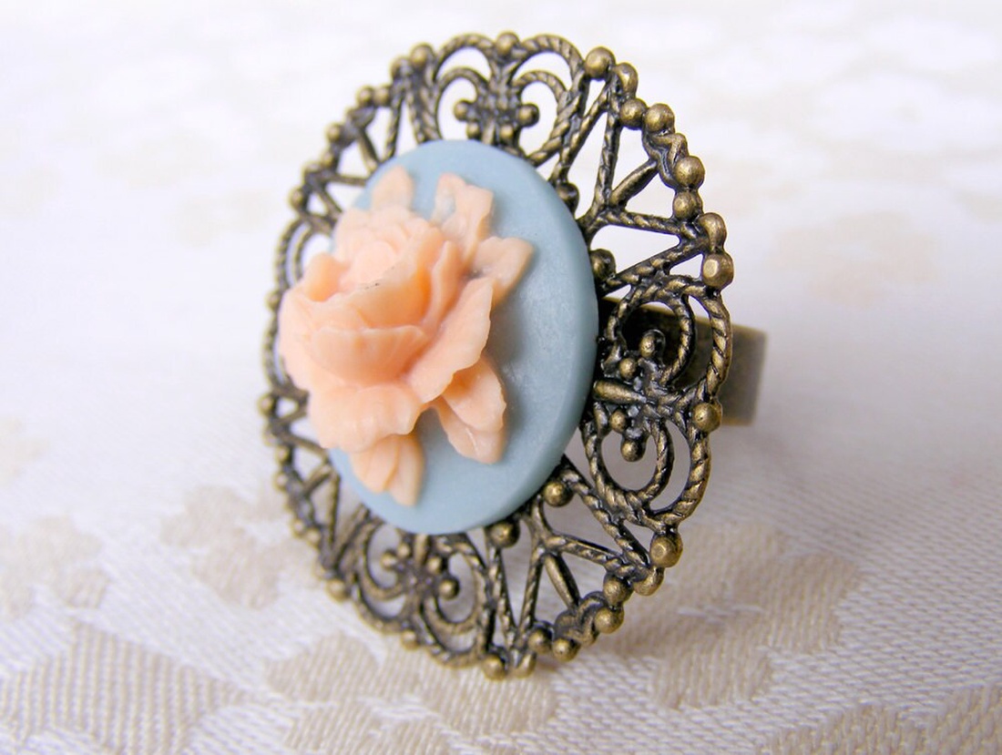 Inel reglabil filigran inel statement ajustabil trandafir inel vintage floare cadou pentru fiica bijuterie unic martie - bijuterii - inele - inele statement - Artynos.ro