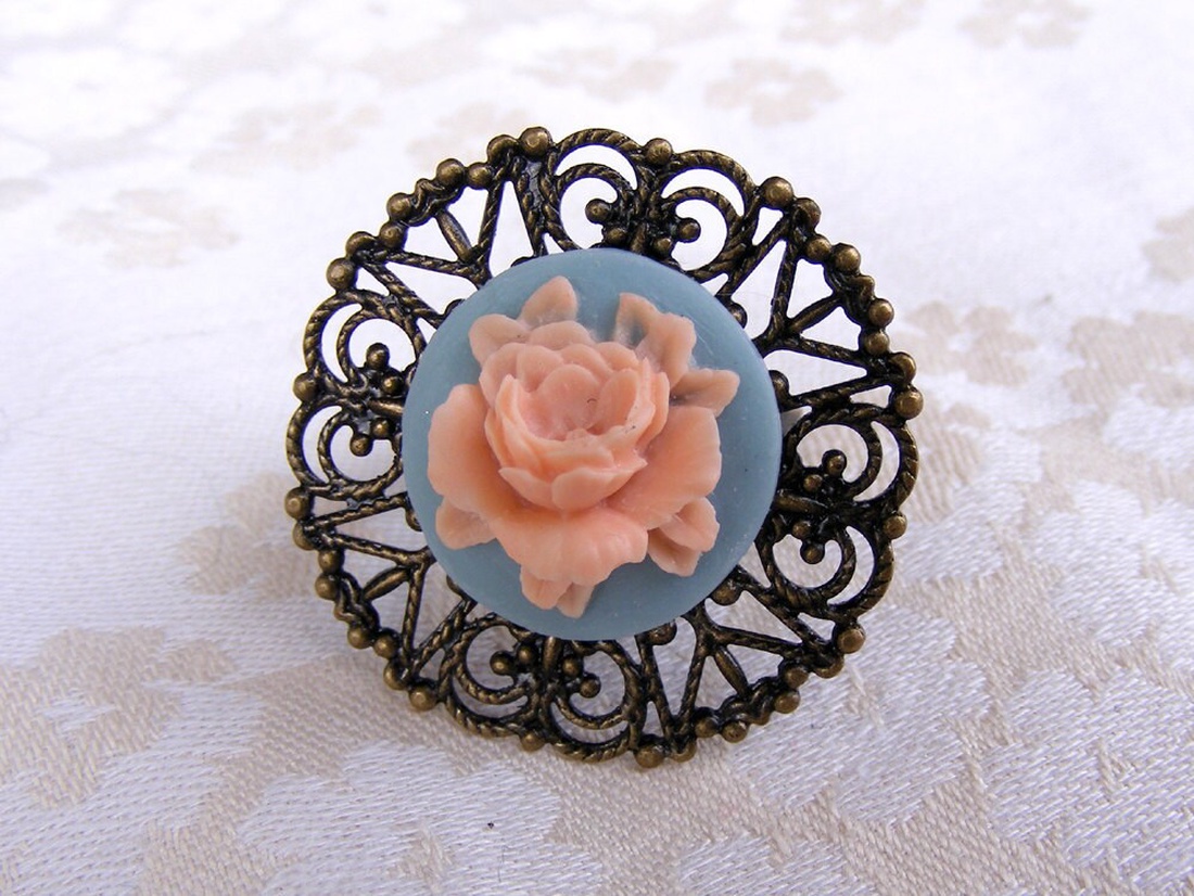 Inel reglabil filigran inel statement ajustabil trandafir inel vintage floare cadou pentru fiica bijuterie unic martie - bijuterii - inele - inele statement - Artynos.ro