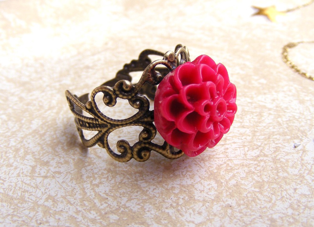 Inel reglabil filigran inel statement ajustabil trandafir inel vintage floare cadou pentru fiica bijuterie unic martie - bijuterii - inele - inele statement - Artynos.ro