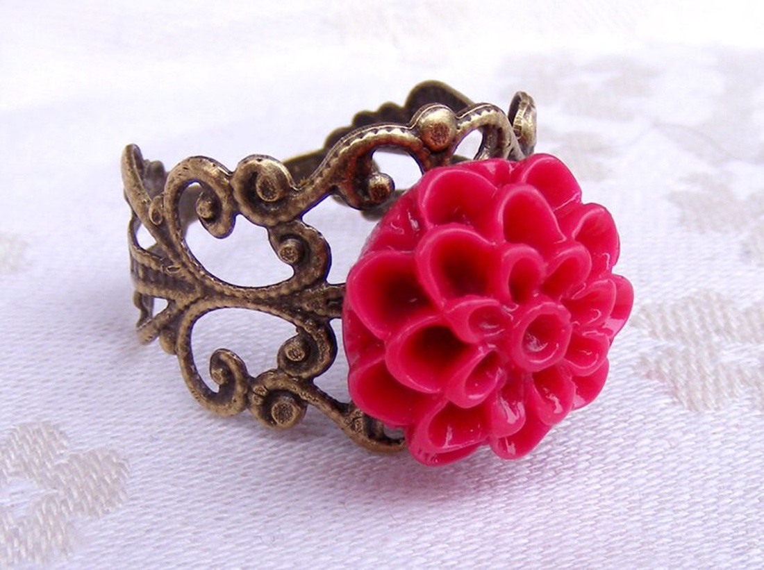 Inel reglabil filigran inel statement ajustabil trandafir inel vintage floare cadou pentru fiica bijuterie unic martie - bijuterii - inele - inele statement - Artynos.ro