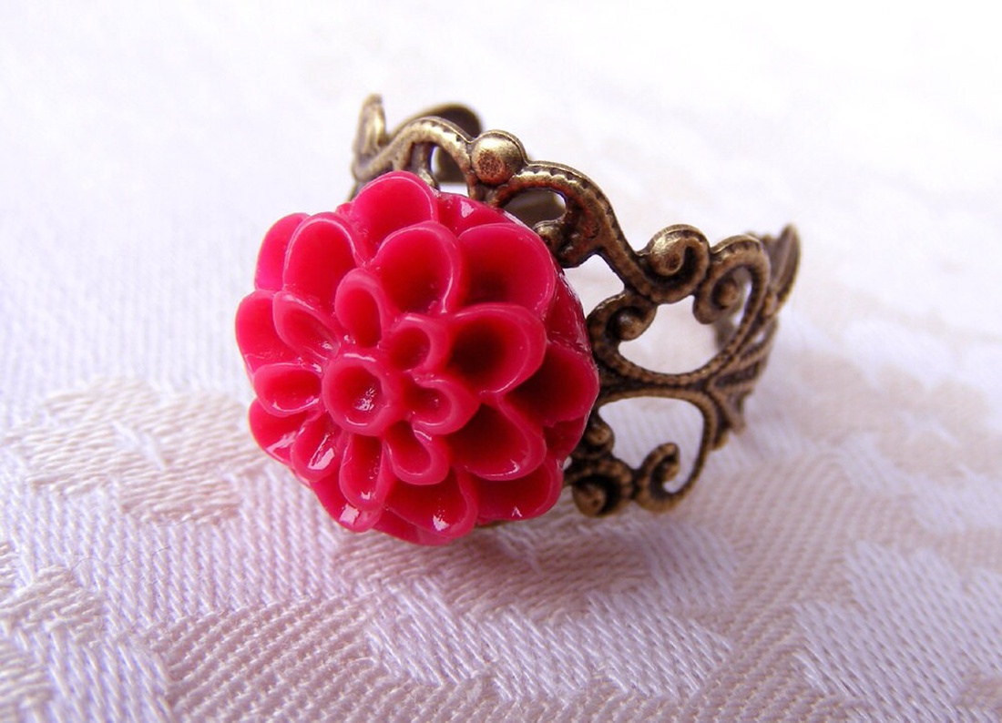 Inel reglabil filigran inel statement ajustabil trandafir inel vintage floare cadou pentru fiica bijuterie unic martie - bijuterii - inele - inele statement - Artynos.ro