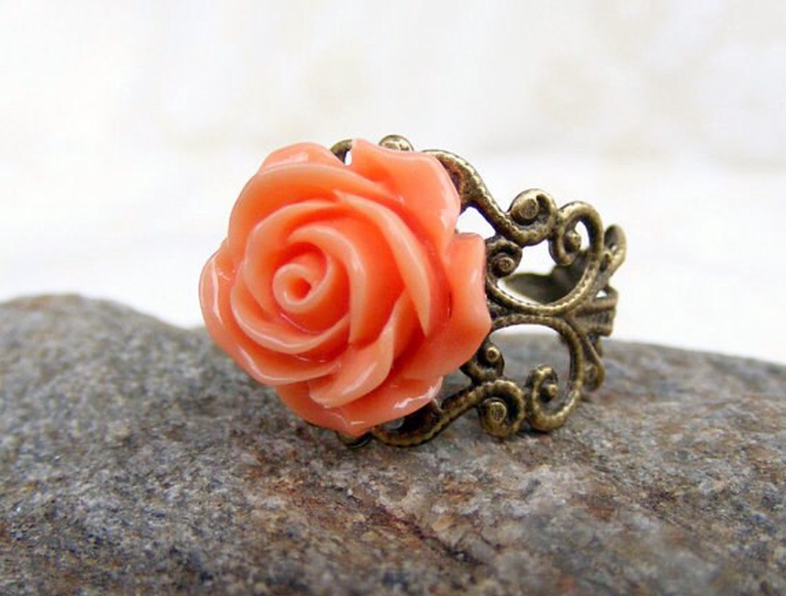 Inel reglabil filigran inel statement ajustabil trandafir inel vintage floare cadou pentru fiica bijuterie unic martie - bijuterii - inele - inele statement - Artynos.ro