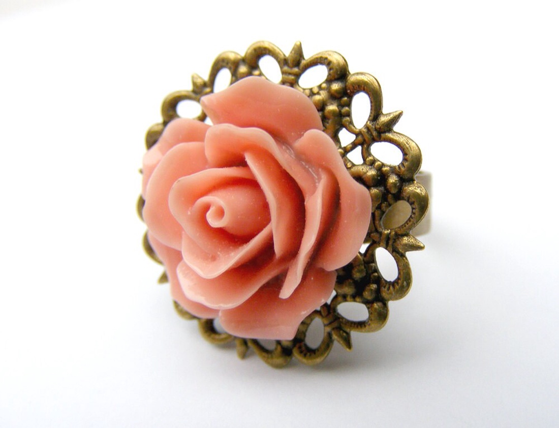 Inel reglabil filigran inel statement ajustabil trandafir inel vintage floare cadou pentru fiica bijuterie unic martie - bijuterii - inele - inele statement - Artynos.ro