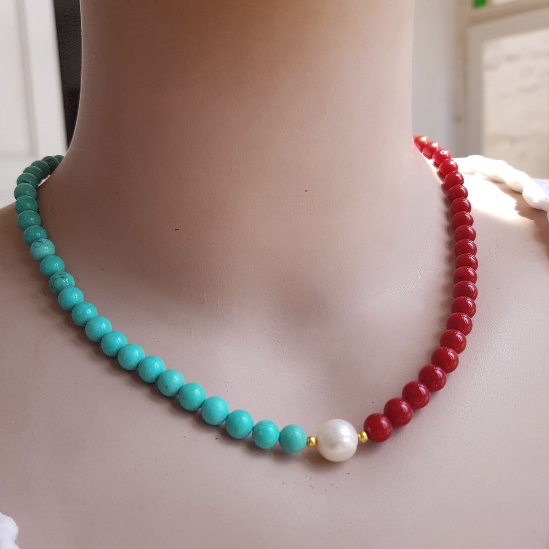 Set bijuterii colier si cercei colier coral turcoazchoker pietre semipretioase set colier cercei minimalist cadou iubita - bijuterii - seturi de bijuterii - Artynos.ro