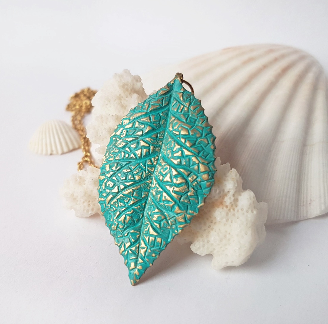 Colier frunza Pandantiv turcoaz botanic alama pandantiv vara inspiratie marina Pandantiv toamna cadou vacanta - bijuterii - coliere - coliere cu pandative - Artynos.ro