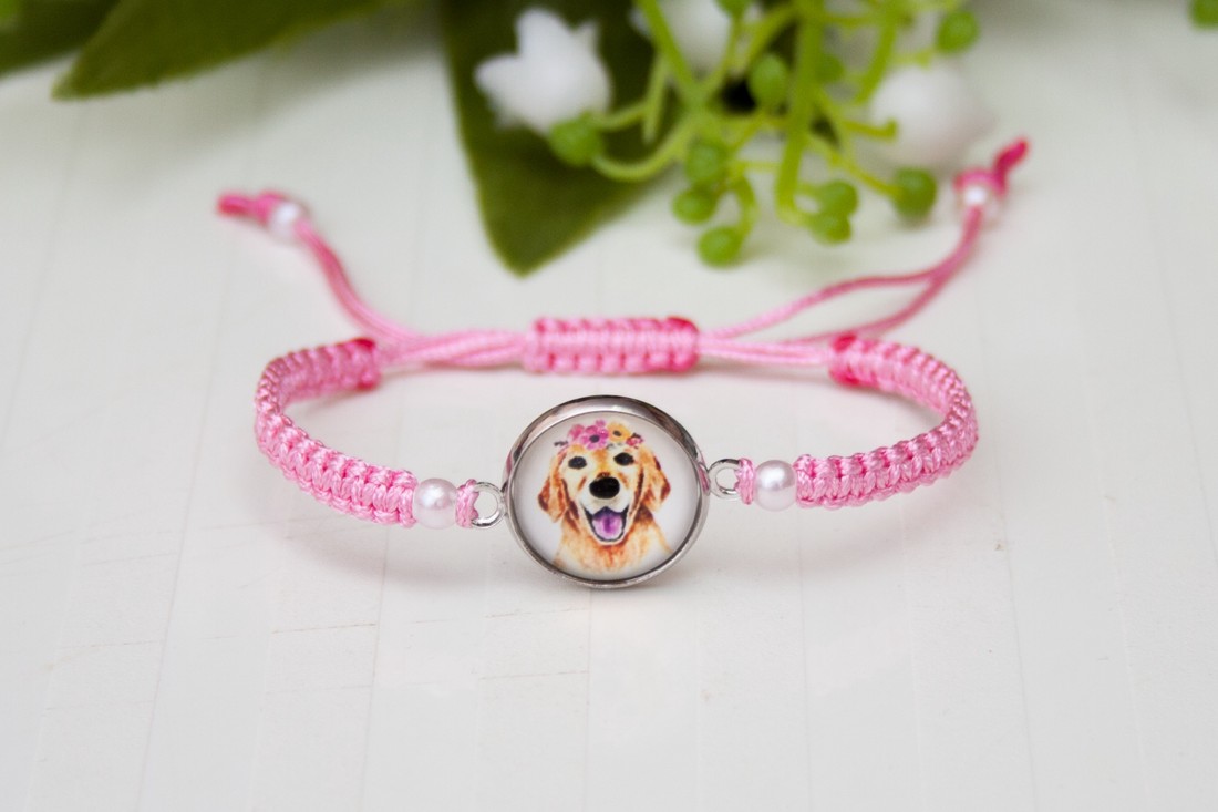 Brățară macramé împletită pentru copii - Doggy pink -  - Artynos.ro