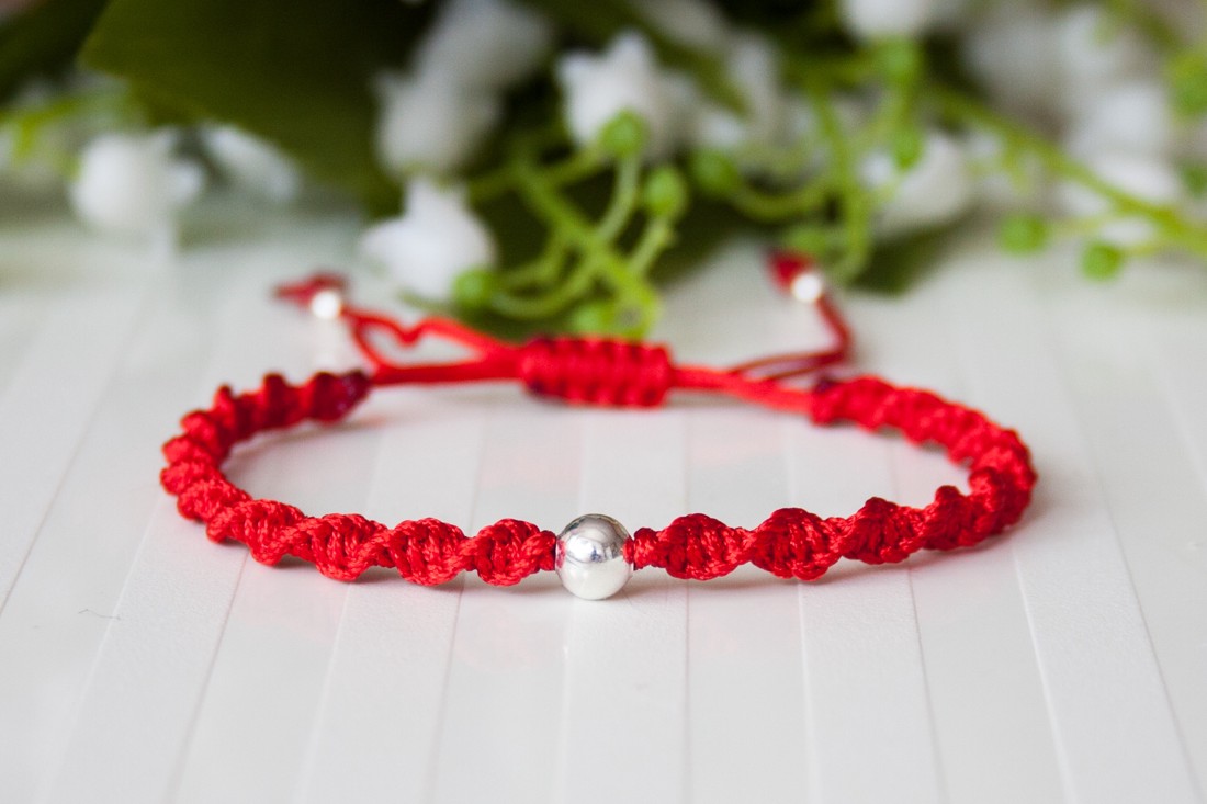 Brățară macramé împletită - Beaded twisted braid roșu -  - Artynos.ro