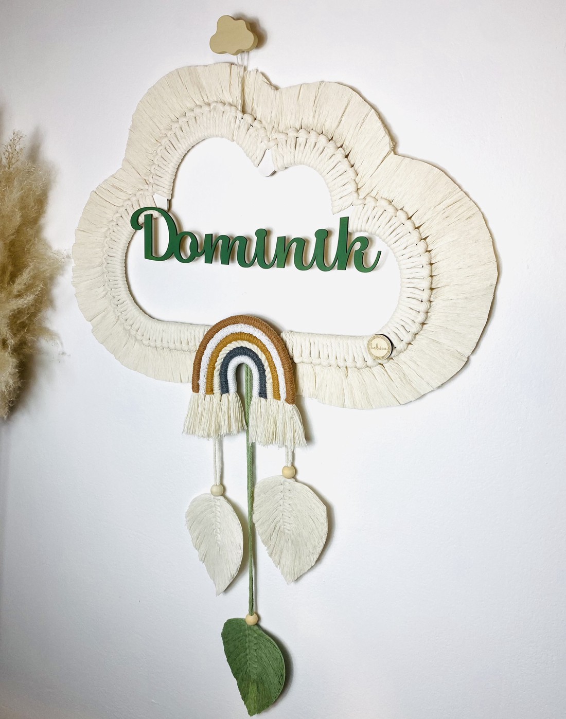 Nor macramé personalizat, curcubeu și frunze decor de perete (mare) - boyish - - Artynos.ro Nor macramé personalizat, curcubeu și frunze decor de perete (mare) - boyish - - Artynos.ro